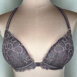 PINK Victoria's Secret Date Racerback Bra 34D Brown Lace Underwire Push Up Sexy